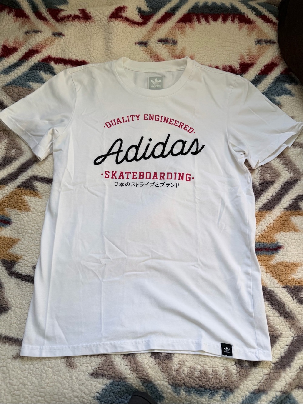 adidas White Short Sleeve Skateboarding Logo Tee with Red Accents